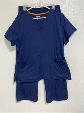 Scrubstar Navy Scrub Set with Orange Accent